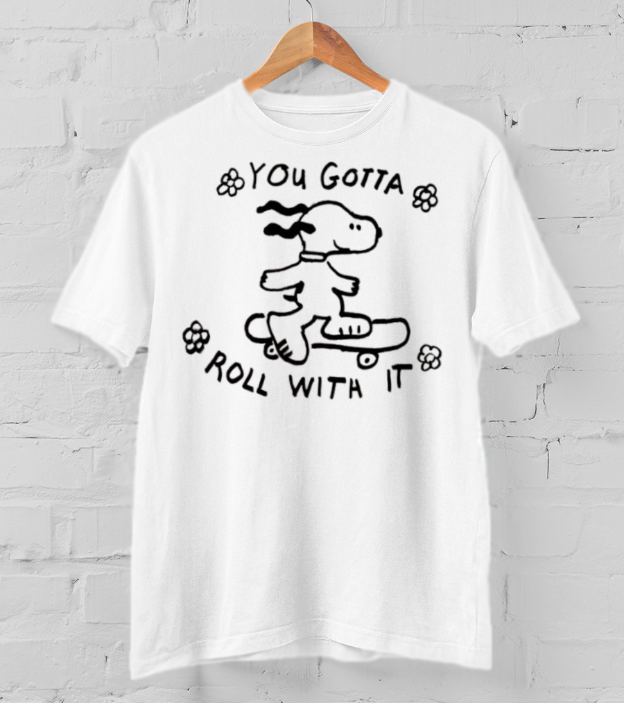 Snoopy You Gotta Roll With It Skateboarding Peanuts T-Shirt
