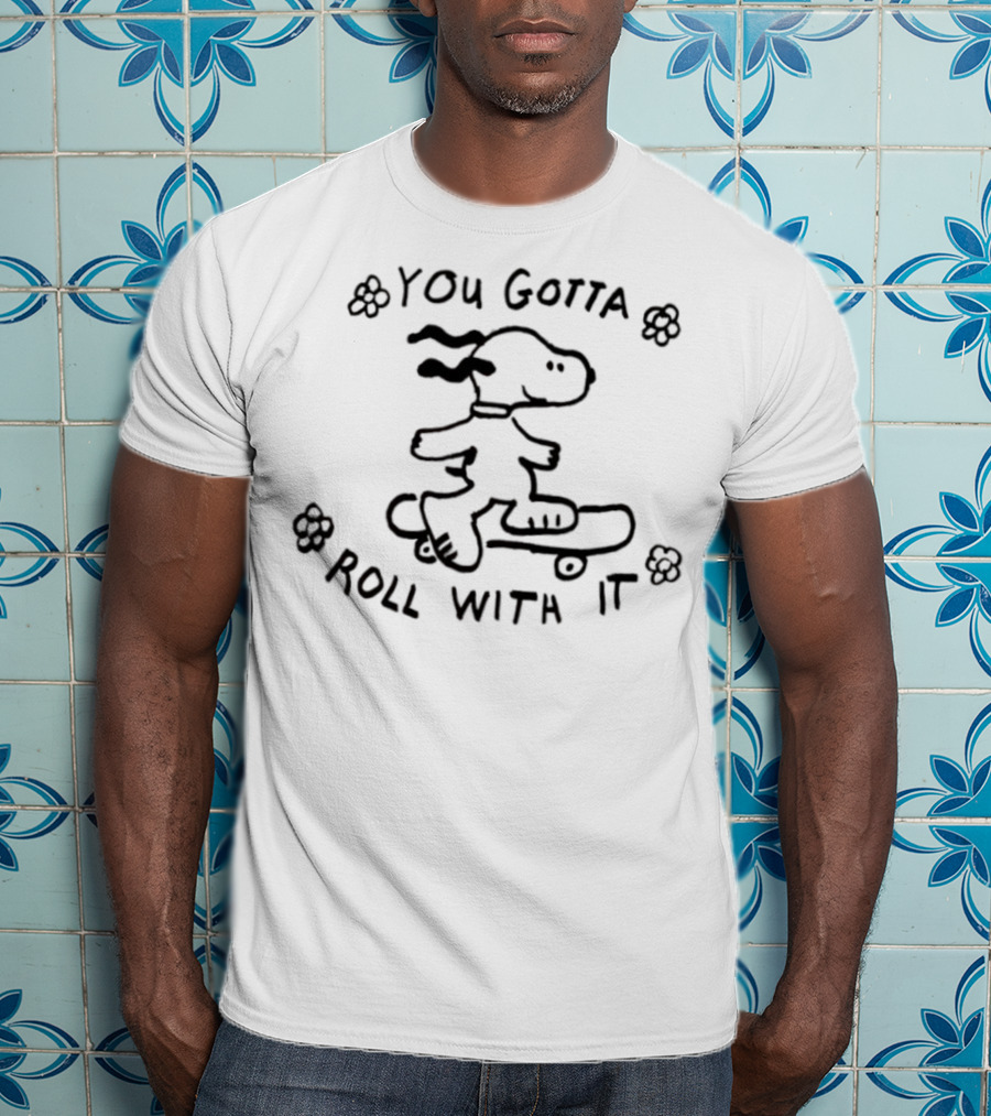 Snoopy You Gotta Roll With It Skateboarding Peanuts T-Shirt