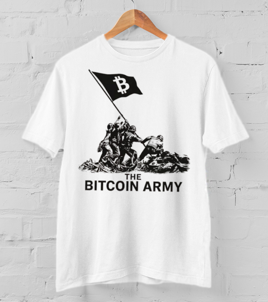 Bitcoin Army Raising The Flag Cryptocurrency Image Iwo Jima T-Shirt
