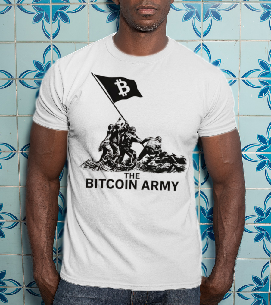 Bitcoin Army Raising The Flag Cryptocurrency Image Iwo Jima T-Shirt