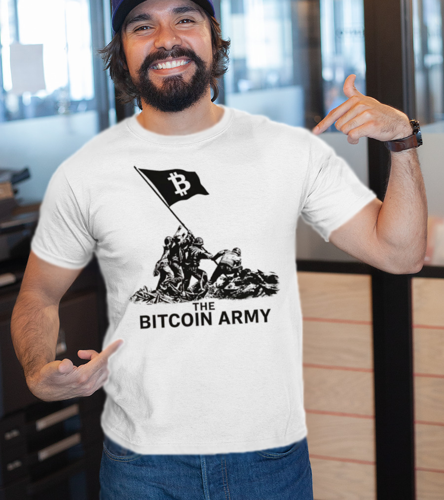 Bitcoin Army Raising The Flag Cryptocurrency Image Iwo Jima T-Shirt