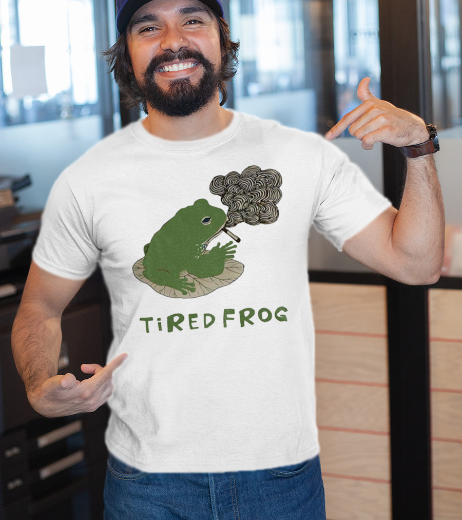 Tired Frog Smoking Meme Japanese Style Smoking Frog T-Shirt
