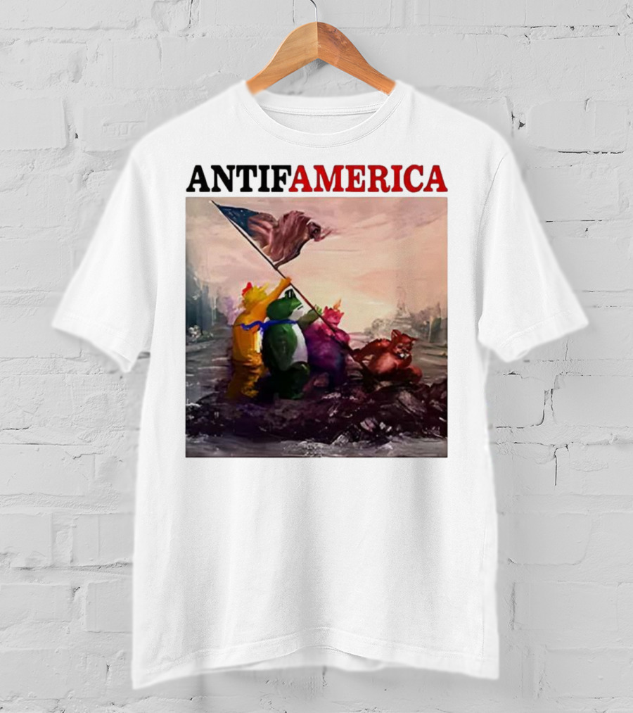 Antifamerica Portland Frog Parody Of Iconic Historical Scene With Bold Characters And Flag T-Shirt