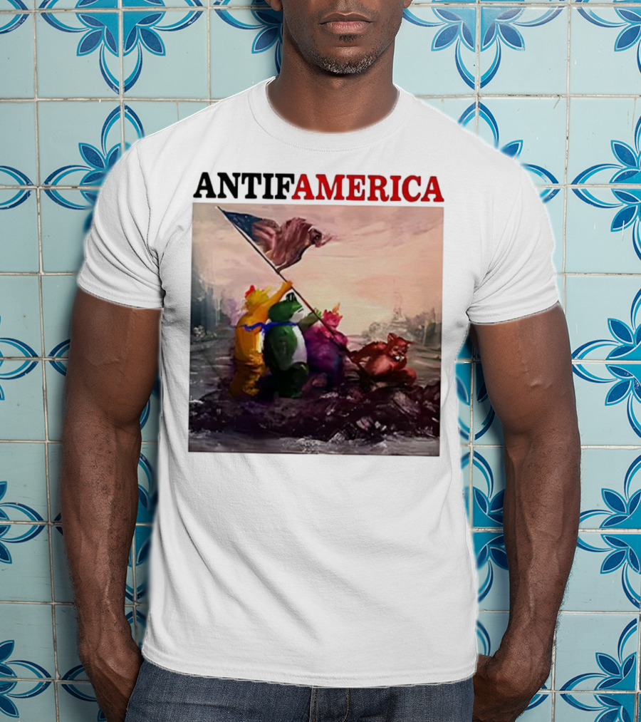 Antifamerica Portland Frog Parody Of Iconic Historical Scene With Bold Characters And Flag T-Shirt