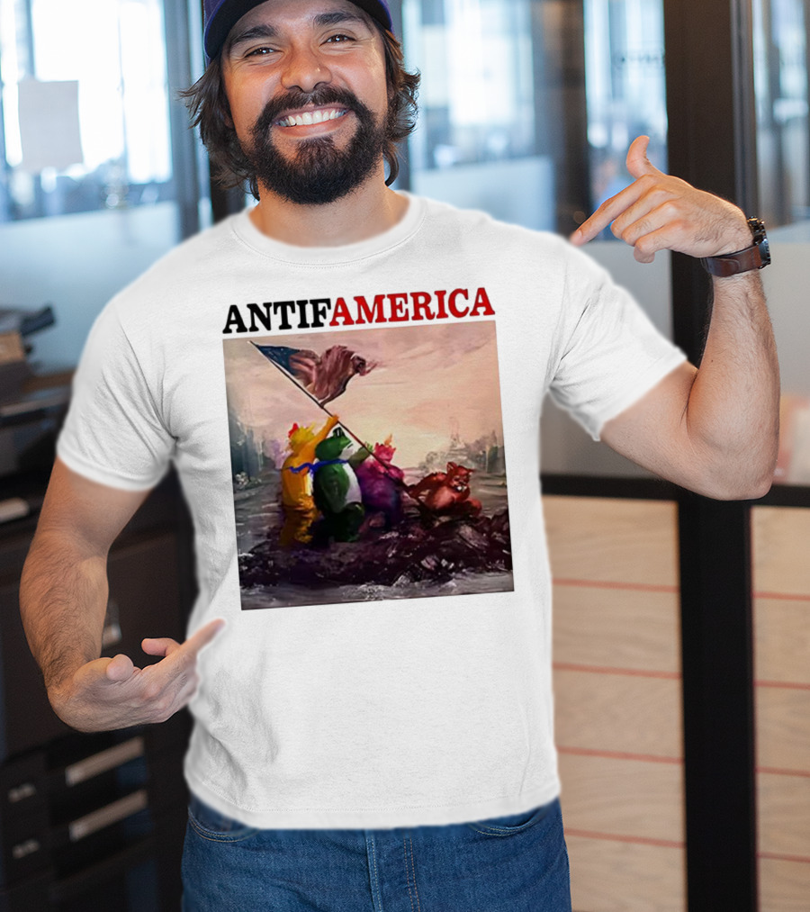 Antifamerica Portland Frog Parody Of Iconic Historical Scene With Bold Characters And Flag T-Shirt