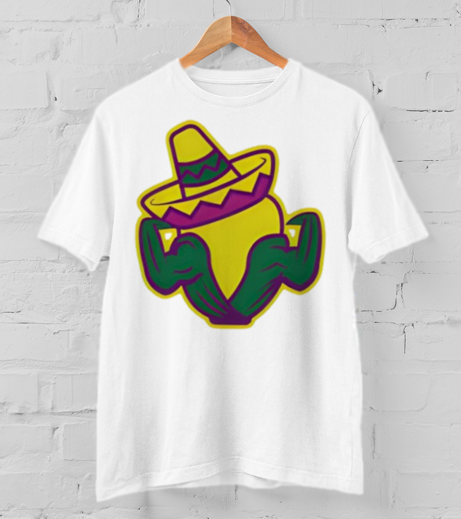 Cedar Rapids Kernels Corn Mascot In Sombrero Green And Yellow Design T-Shirt