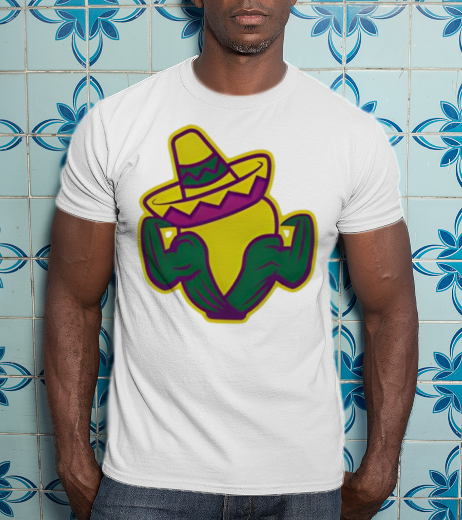 Cedar Rapids Kernels Corn Mascot In Sombrero Green And Yellow Design T-Shirt