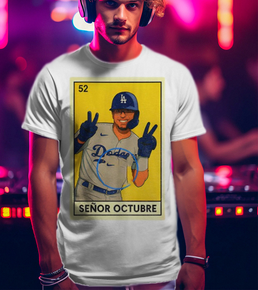 Señor Octubre Los Angeles Dodgers Kike Hernandez 52 MLB Baseball Card T-Shirt