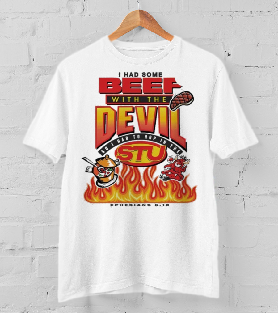 Mike Teezy Beef With The Devil STU Fire Text Graphics T-Shirt