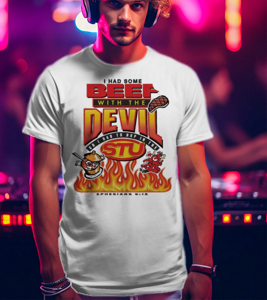 Mike Teezy Beef With The Devil STU Fire Text Graphics T-Shirt
