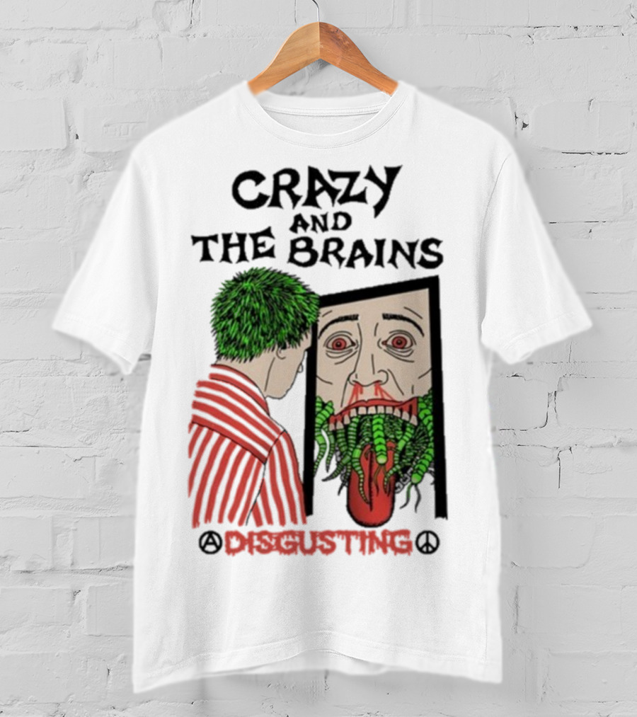 Crazy And The Brains Disgusting Peace Comic Style Face And Green Hair T-Shirt