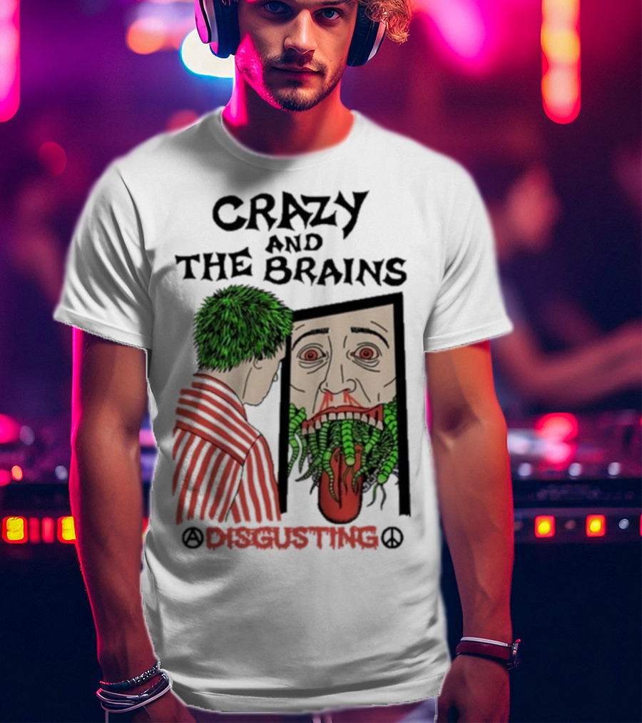 Crazy And The Brains Disgusting Peace Comic Style Face And Green Hair T-Shirt