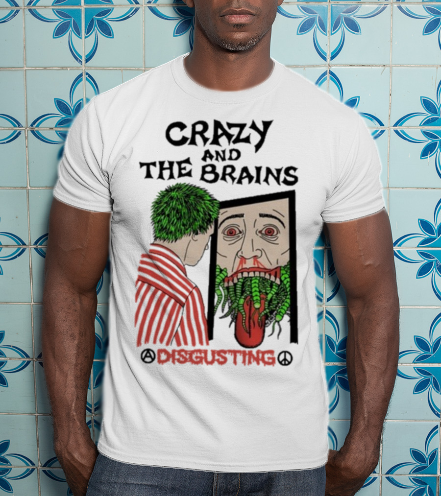 Crazy And The Brains Disgusting Peace Comic Style Face And Green Hair T-Shirt