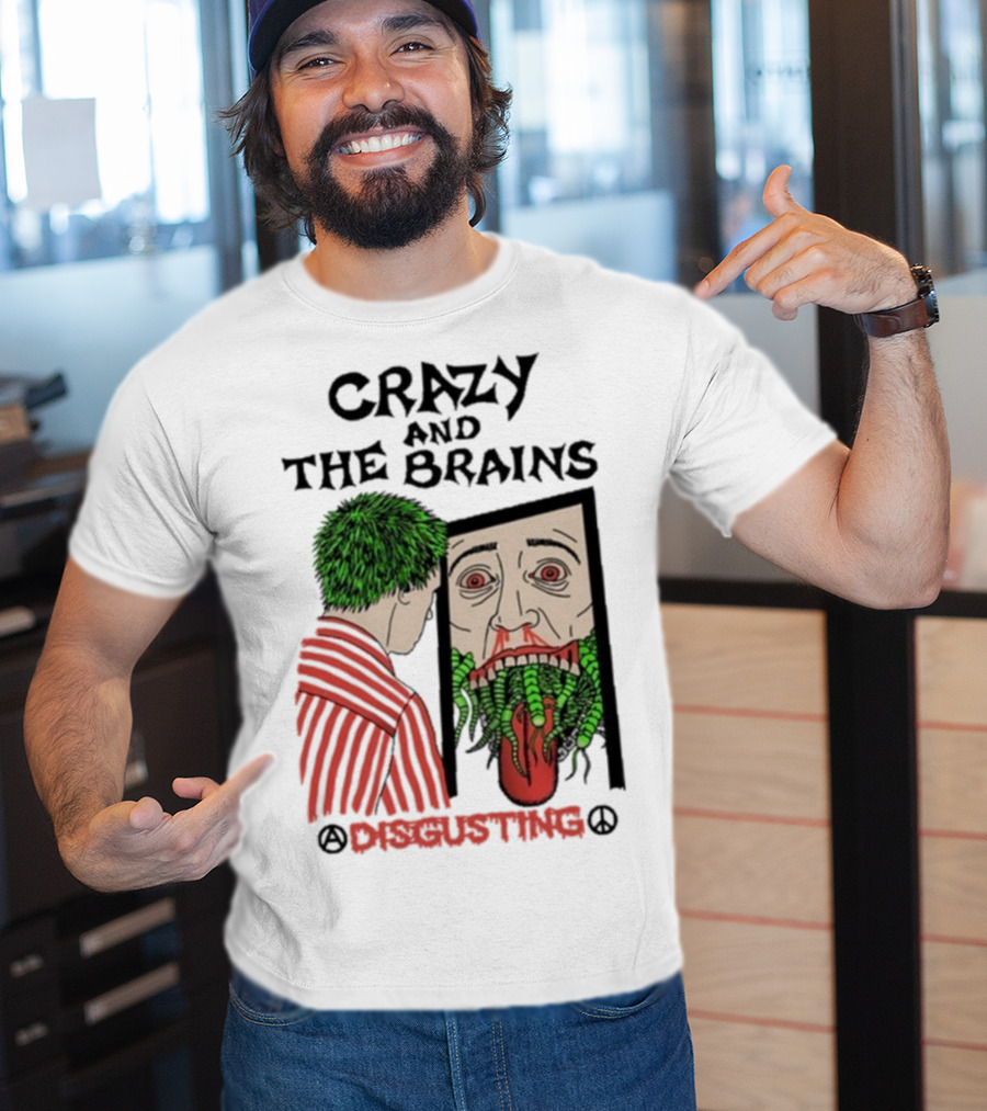 Crazy And The Brains Disgusting Peace Comic Style Face And Green Hair T-Shirt