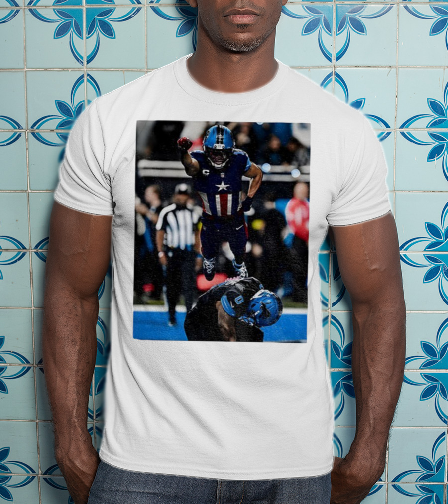Detroit Lions Amon Ra St Brown Jahmyr Gibbs Captain America Spider-Man NFL Football T-Shirt