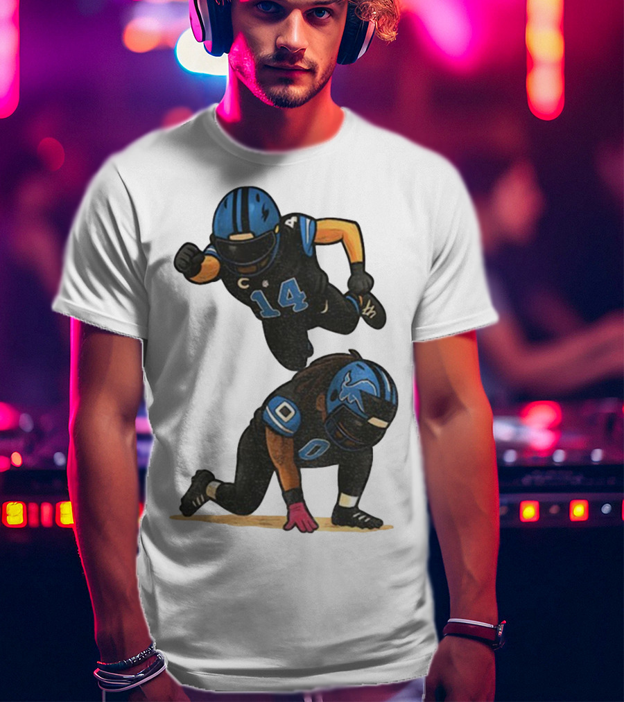 Amon Ra St. Brown Jahmyr Gibbs 14 00 Blue Black Football Celebration T-Shirt