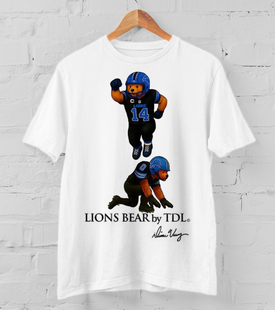 Amon-Ra St. Brown 14 Jahmyr Gibbs 0 Detroit Lions Bear Celebrating Football T-Shirt