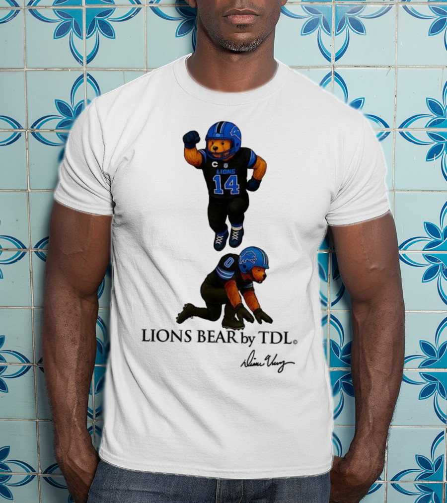 Amon-Ra St. Brown 14 Jahmyr Gibbs 0 Detroit Lions Bear Celebrating Football T-Shirt
