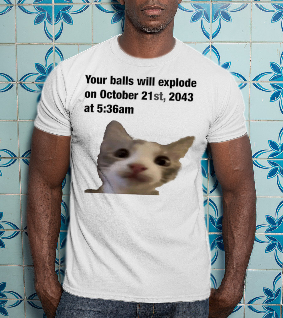 Cat Your Balls Will Explode October 21st 2043 At 5 36am T-Shirt