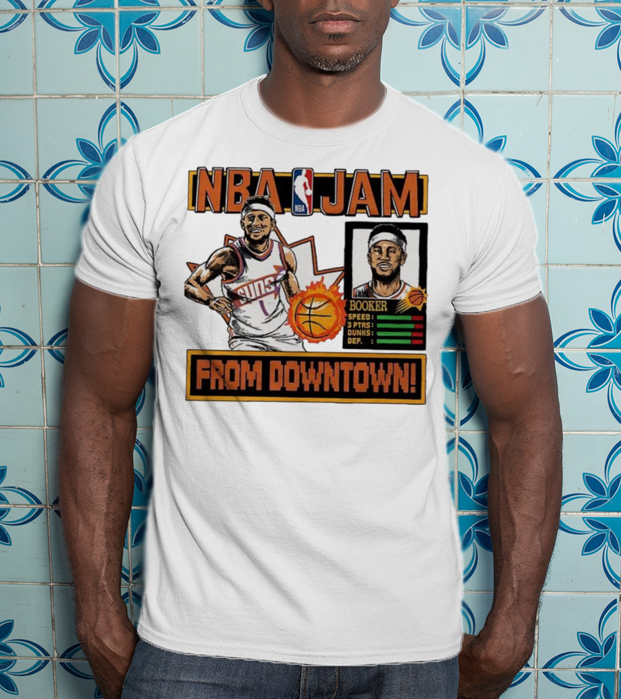 NBA Jam Devin Booker Suns From Downtown Classic Video Game T-Shirt