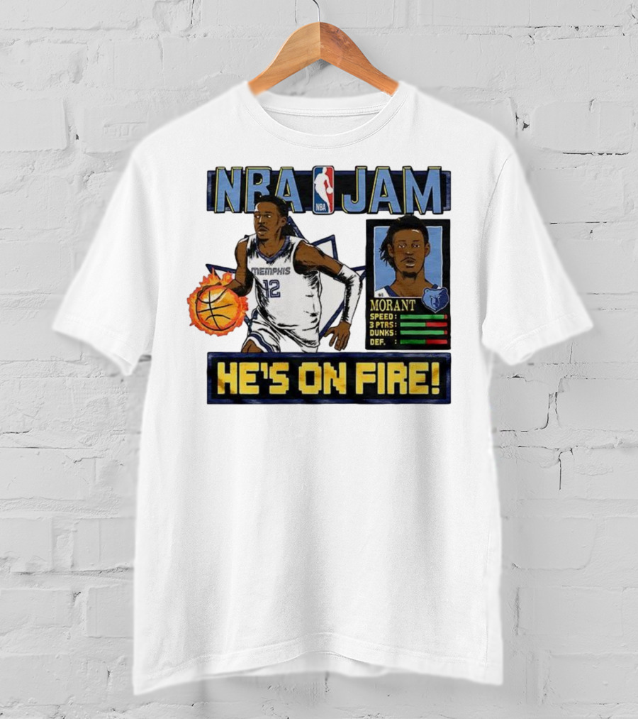 Ja Morant NBA Jam Memphis Grizzlies He's On Fire Classic Video Game Style T-Shirt