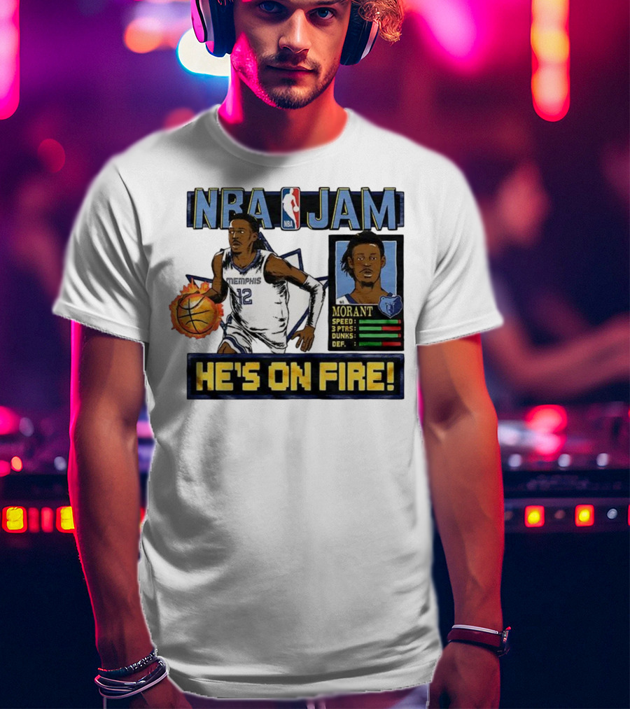 Ja Morant NBA Jam Memphis Grizzlies He's On Fire Classic Video Game Style T-Shirt