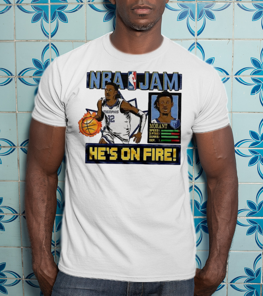 Ja Morant NBA Jam Memphis Grizzlies He's On Fire Classic Video Game Style T-Shirt
