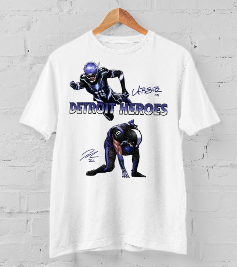 Jahmyr Gibbs Amon Ra St Brown Detroit Heroes 2025 Signature T-Shirt