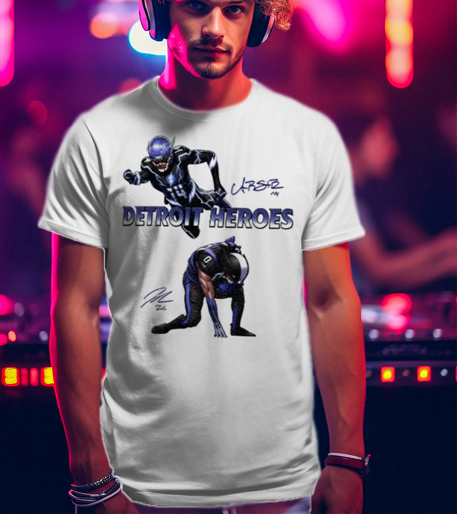 Jahmyr Gibbs Amon Ra St Brown Detroit Heroes 2025 Signature T-Shirt