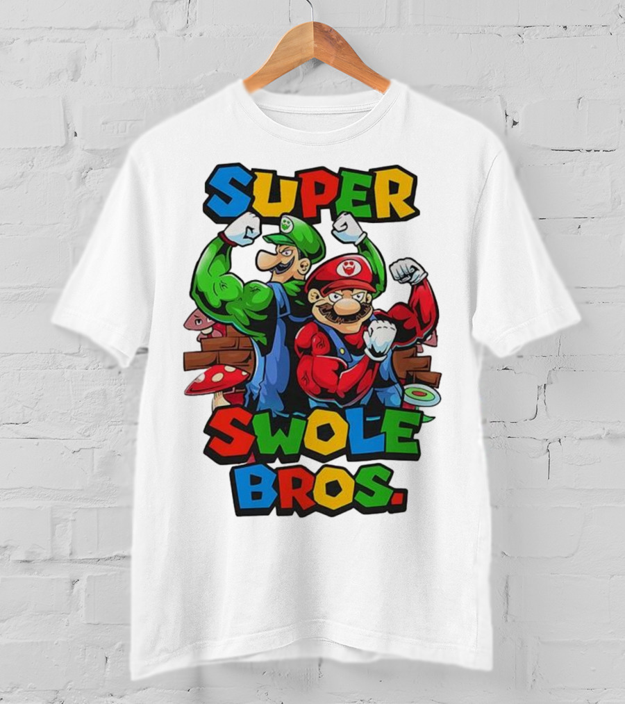 Super Swole Bros Classic Video Game Character Gym Lover Strong Cartoon Bros T-Shirt