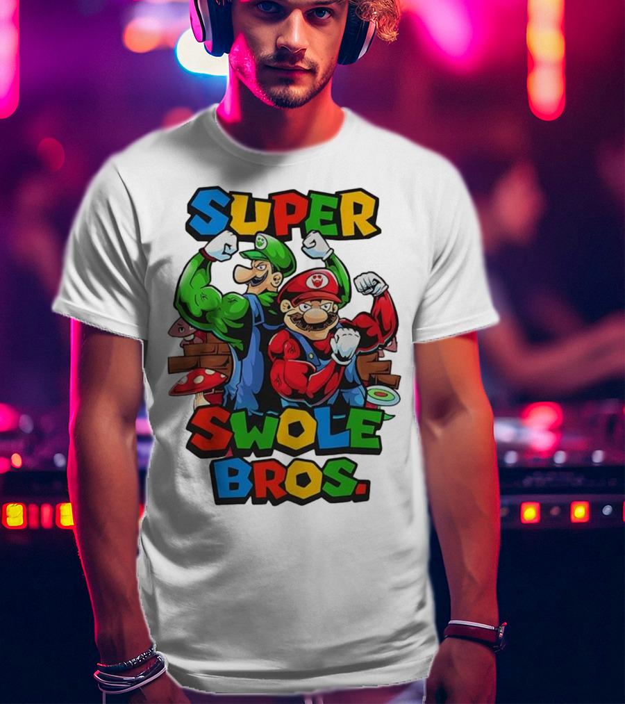 Super Swole Bros Classic Video Game Character Gym Lover Strong Cartoon Bros T-Shirt