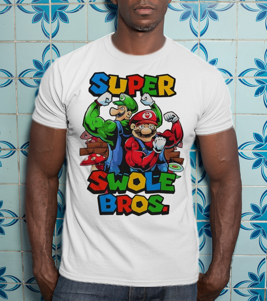 Super Swole Bros Classic Video Game Character Gym Lover Strong Cartoon Bros T-Shirt