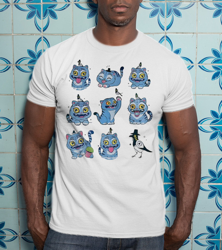 Tiger And Bird Cartoon Kpop Saja Boys Cute Expressions T-Shirt
