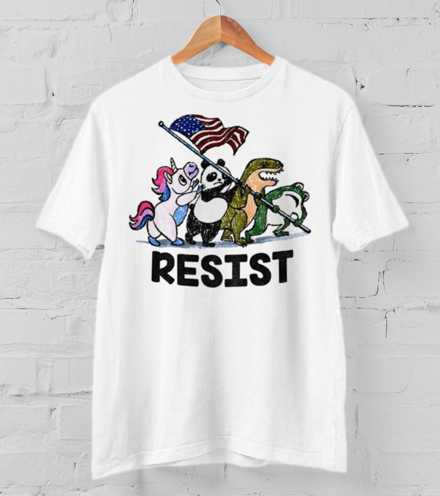 Unicorn Panda Alligator Frog Resist American Flag Political Statement T-Shirt