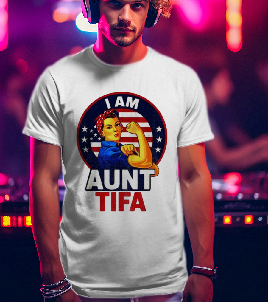 I Am Aunt Tifa Feminist Vintage American Flag T-Shirt