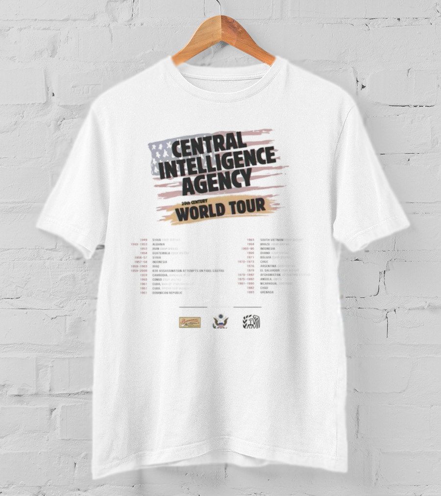 Central Intelligence Agency World Tour Parody With American Flag Mock Concert Dates T-Shirt