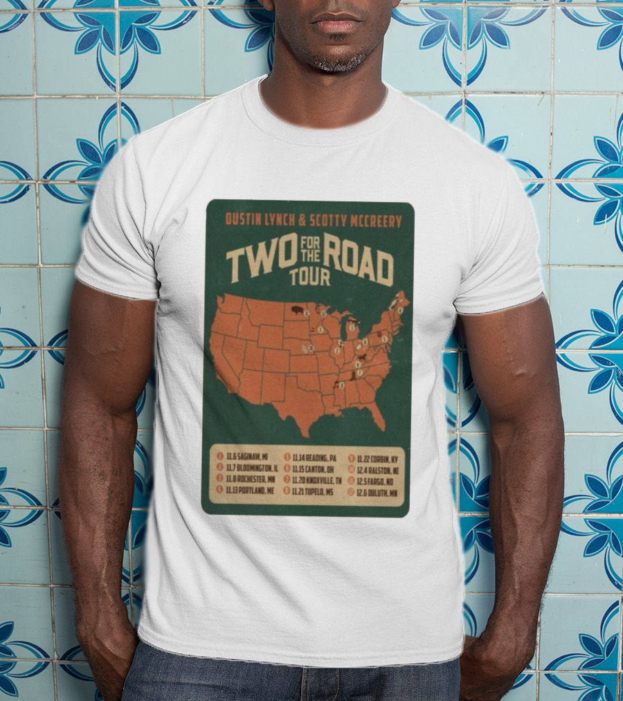 Dustin Lynch Scotty McCreery Two For The Road Tour 2025 US Map And Dates T-Shirt