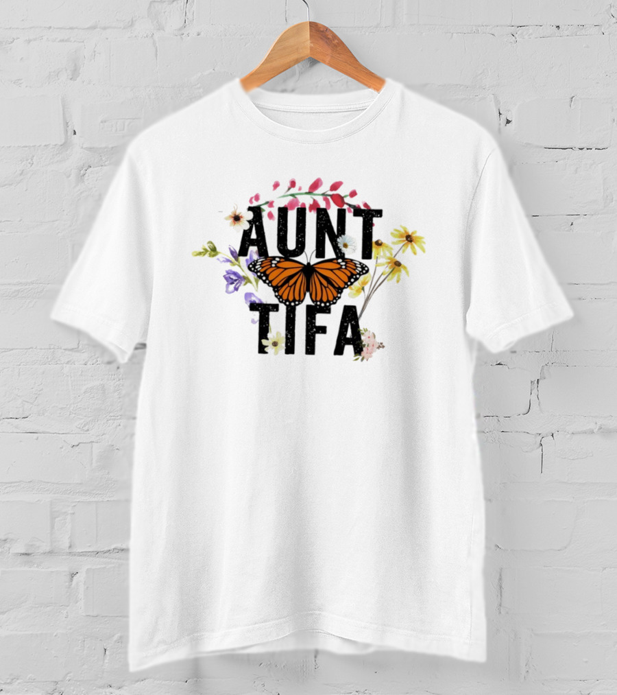 Aunt Tifa Monarch Butterfly Floral Aunties Against Fascists T-Shirt