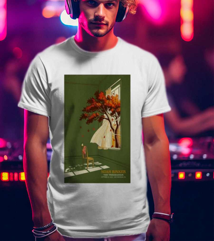 Noah Rinker The Troubadour Los Angeles Oct 21 2025 Autumn Tree Window Scene T-Shirt
