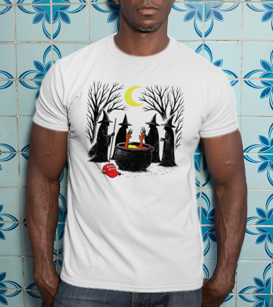 Spooky Witch Halloween Brewing Cauldron Make America Great Again Red Hat T-Shirt