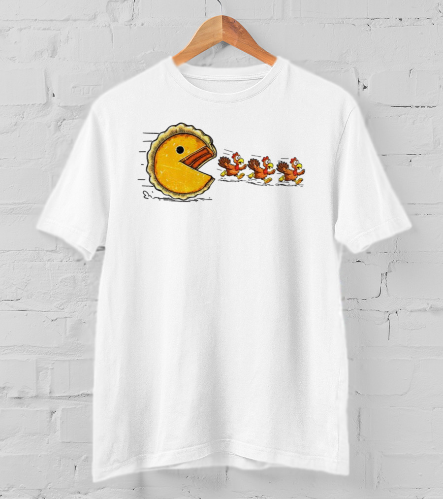 Thanksgiving Turkey Chase With Retro Pumpkin Pie Eating Game Theme T-Shirt