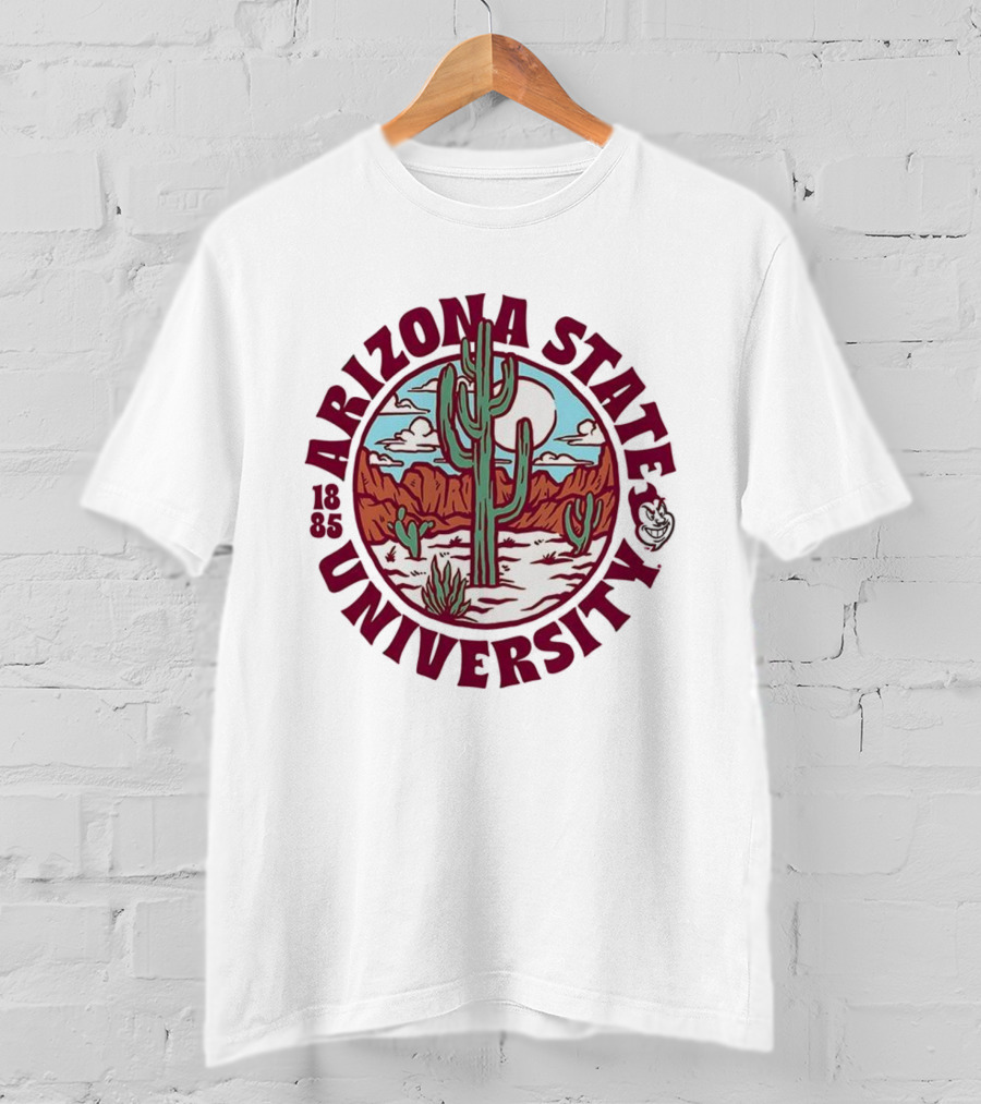 Arizona State University 1885 Desert Cactus Landscape Sun Moon Iconic Symbol T-Shirt
