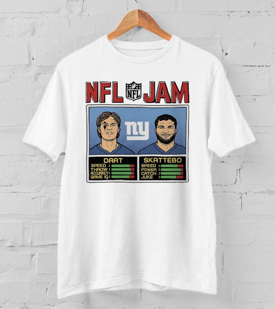 New York Giants NFL Jam Cam Skattebo Jaxson Dart Classic Video Game Theme T-Shirt
