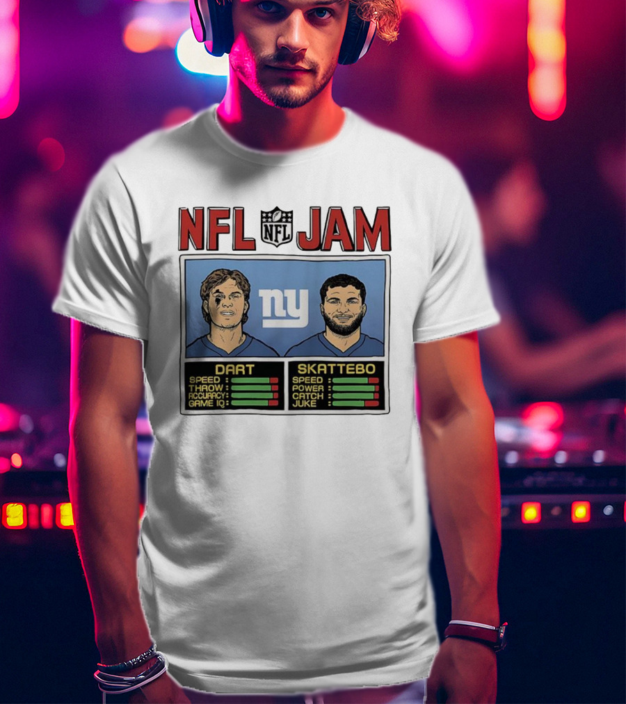 New York Giants NFL Jam Cam Skattebo Jaxson Dart Classic Video Game Theme T-Shirt