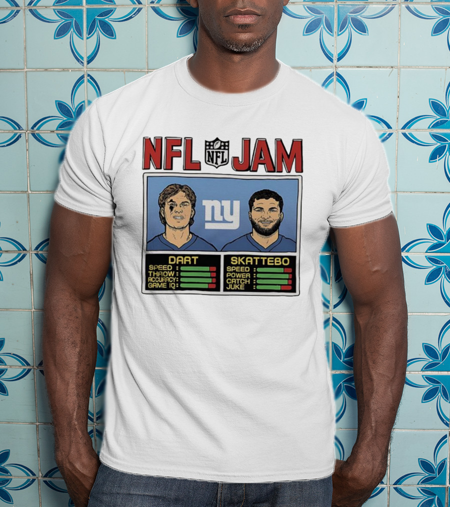 New York Giants NFL Jam Cam Skattebo Jaxson Dart Classic Video Game Theme T-Shirt
