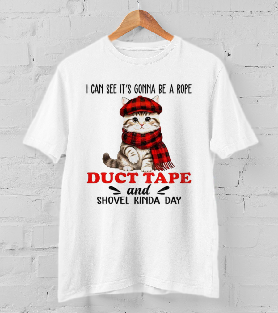 Cat In Red Plaid Hat Duct Tape Christmas T-Shirt