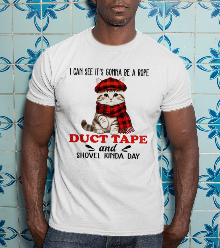 Cat In Red Plaid Hat Duct Tape Christmas T-Shirt