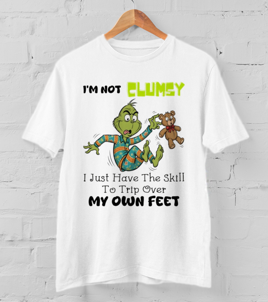 Grinch Clumsy Trip Over My Own Feet Christmas Pajamas Bear T-Shirt