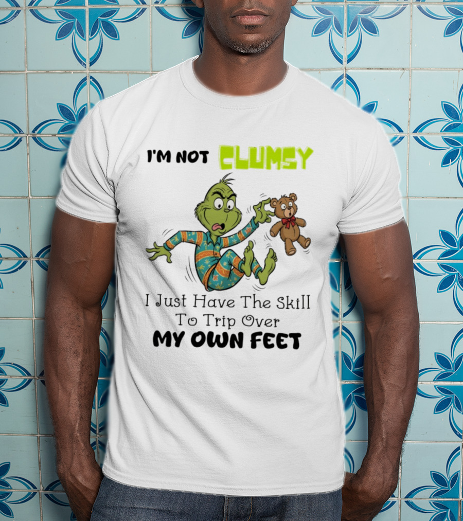 Grinch Clumsy Trip Over My Own Feet Christmas Pajamas Bear T-Shirt