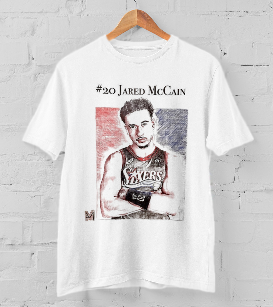 Jared McCain #20 Philadelphia 76ers Basketball Sketch T-Shirt